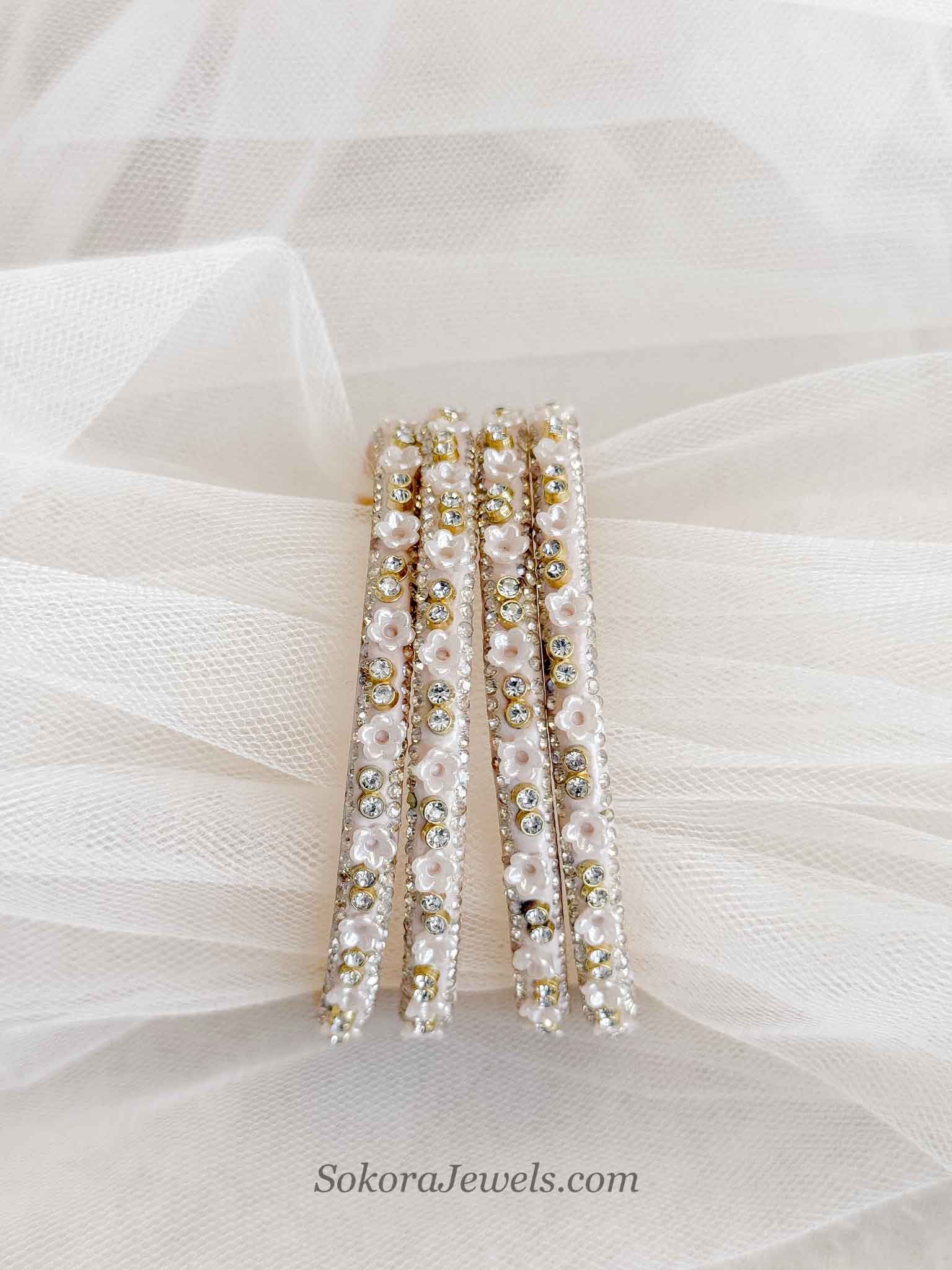White Blossom Crystal Bangles