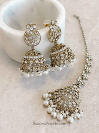 Pearl Jhumka Earrings with Tikka Set