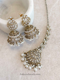 Pearl Jhumka Earrings with Tikka Set