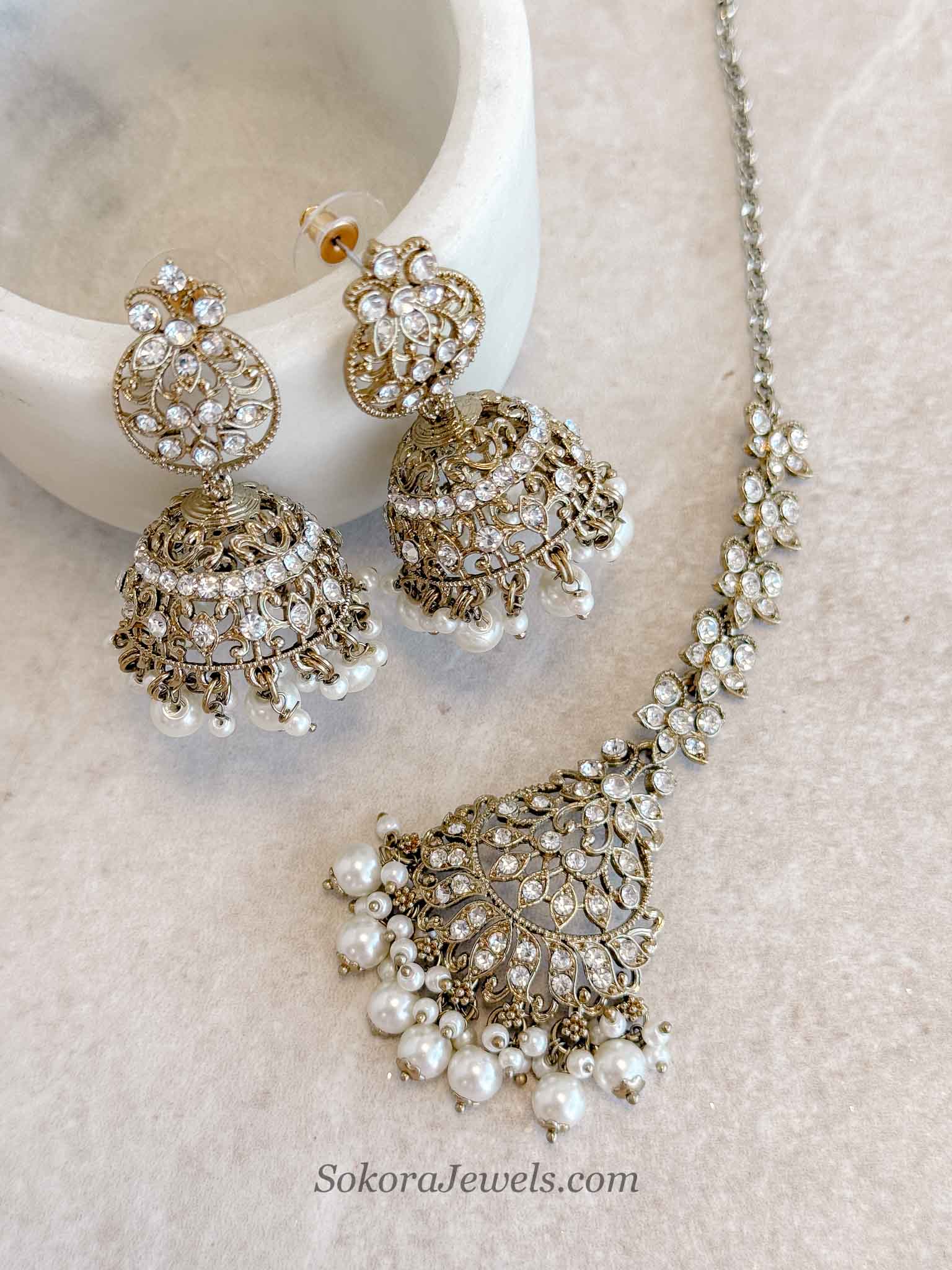 Pearl Jhumka Earrings with Tikka Set