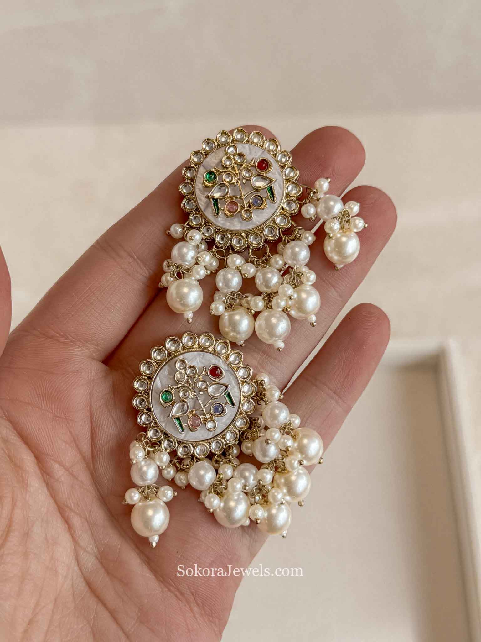 Mother of Pearl & Multigem Detail Earrings