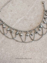 Silver Tone Chained Ghungroo Anklet – Bridal Payal (Sold Individually)