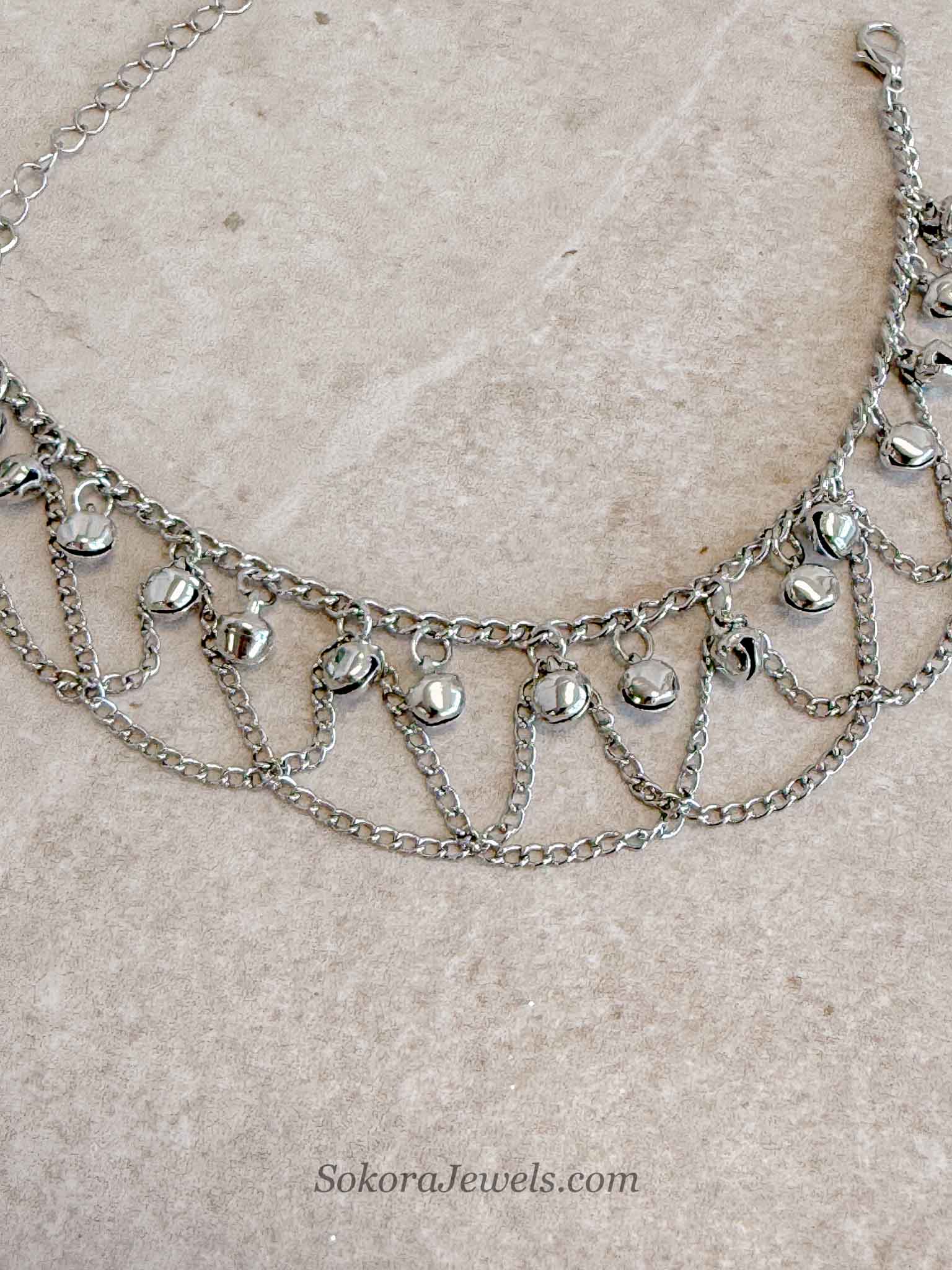 Silver Tone Chained Ghungroo Anklet – Bridal Payal (Sold Individually)