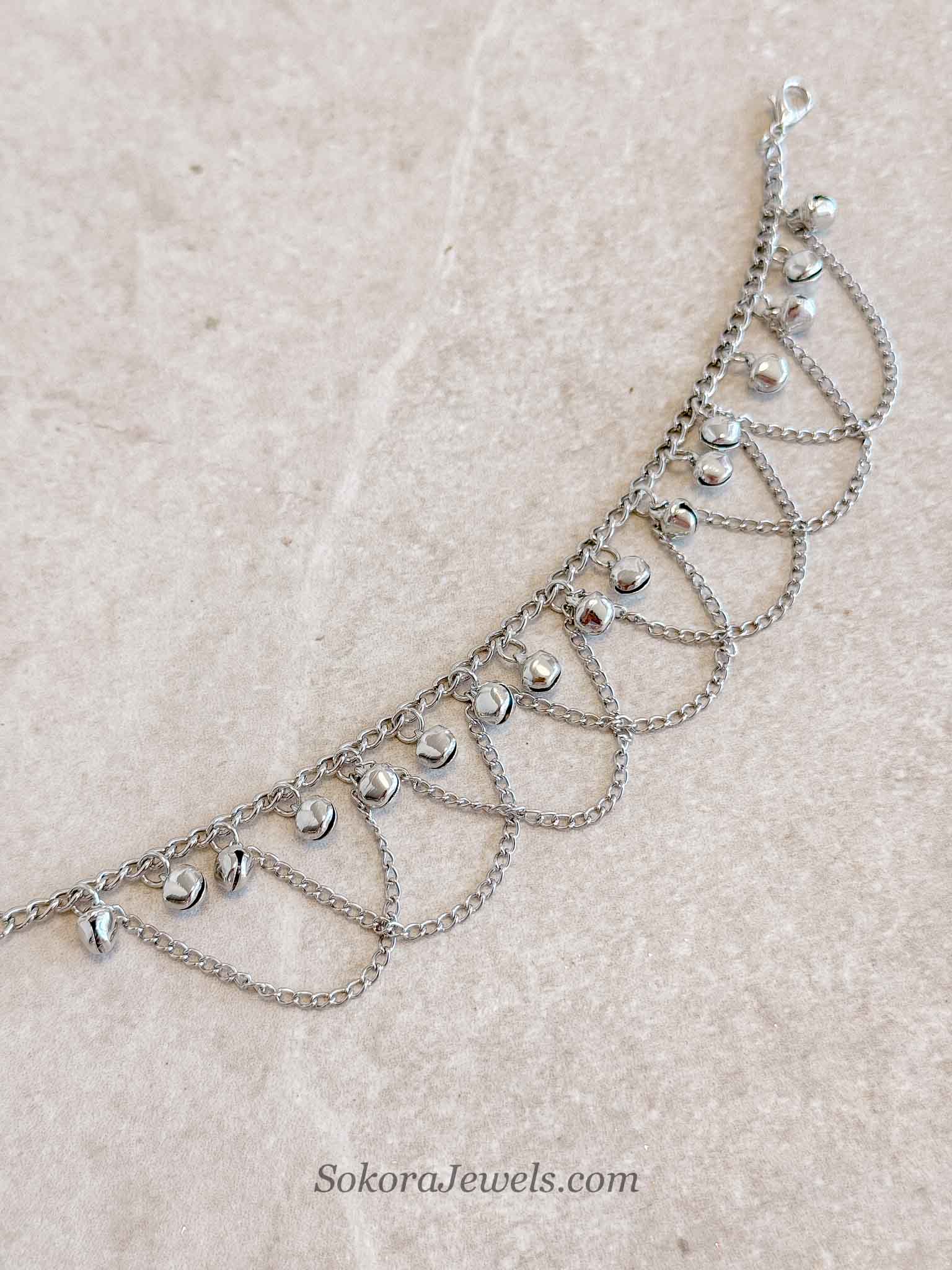 Silver Tone Chained Ghungroo Anklet – Bridal Payal (Sold Individually)