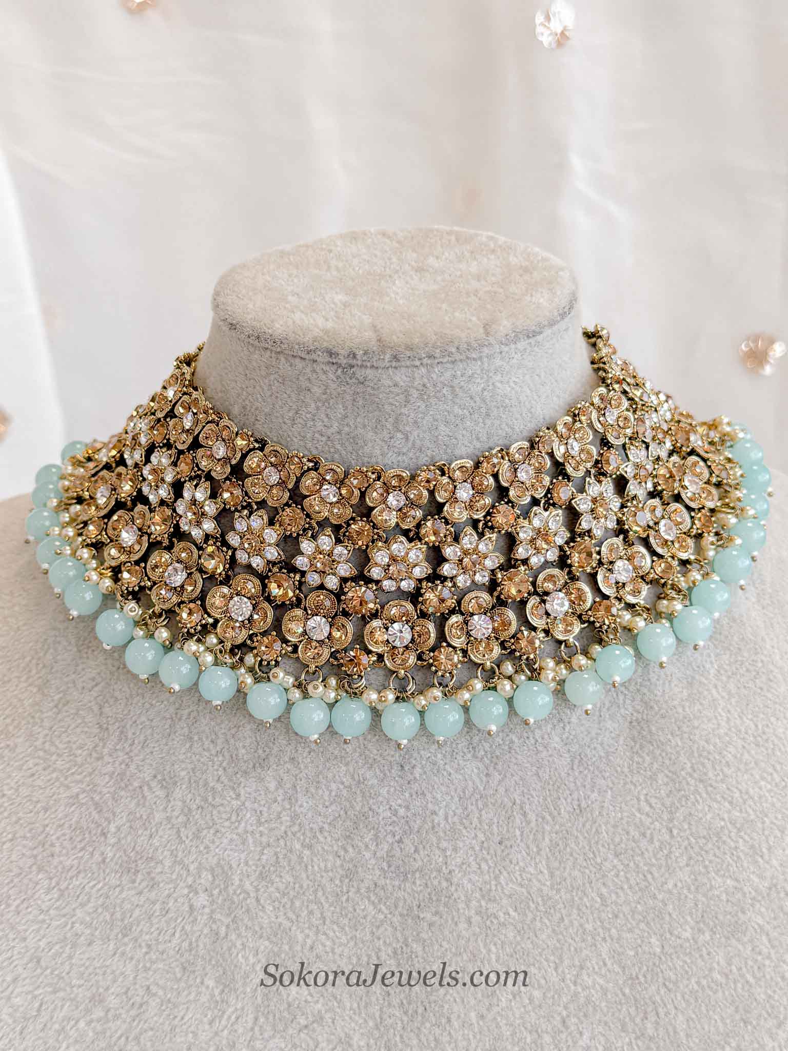 Light Blue Floral Choker Necklace