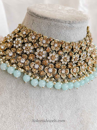 Light Blue Floral Choker Necklace