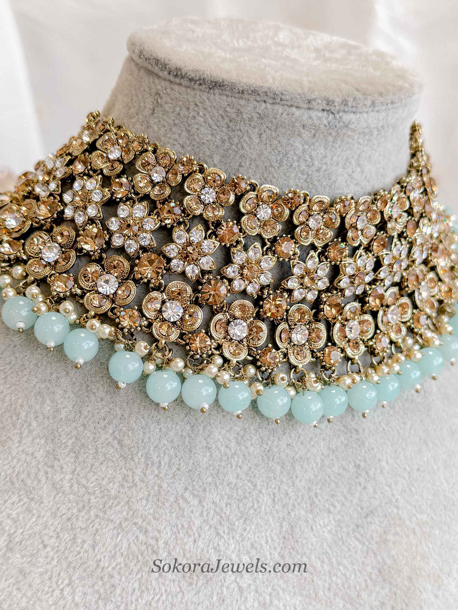 Light Blue Floral Choker Necklace