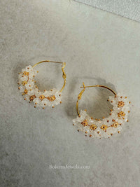 Floral Beaded Gold Hoops