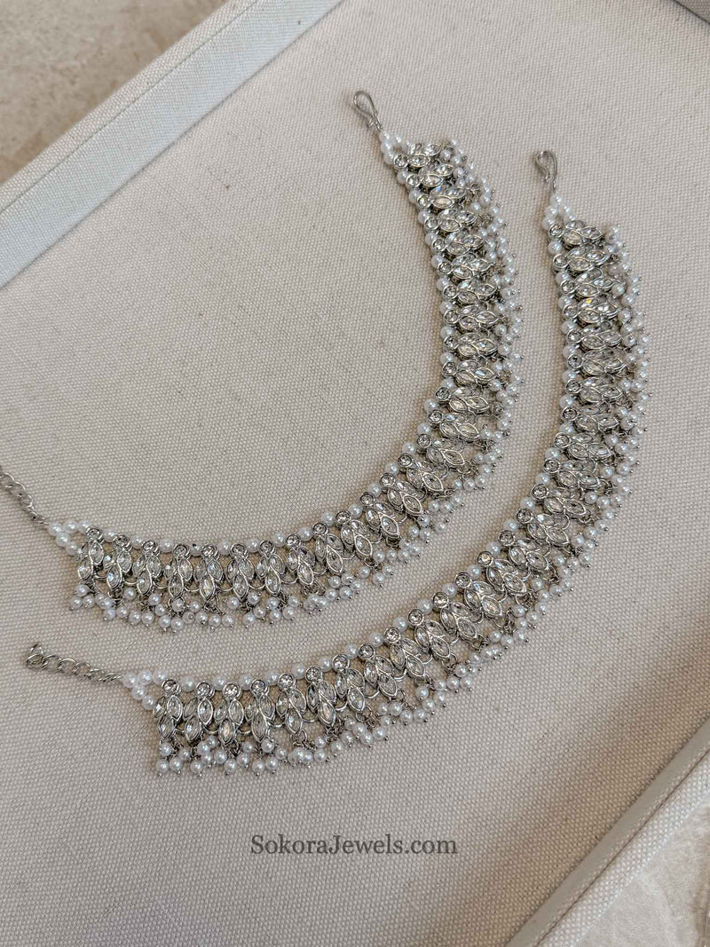 Vandana Silver Crystal Anklets