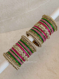 Bridal Multicolour Antique Gold Bangles Set – Pink and Green