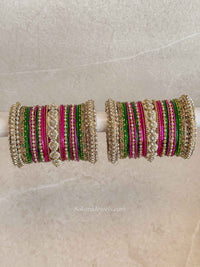 Bridal Multicolour Antique Gold Bangles Set – Pink and Green
