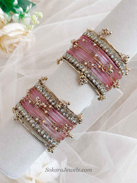 Glass Kashmiri Bangles Set - Pink