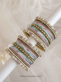 Pastel Blossom Crystal Bangle Set