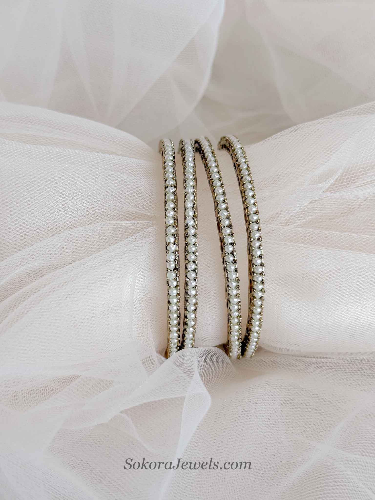 Set of 4 Antique Gold & Pearl Bangles