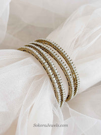 Set of 4 Antique Gold & Pearl Bangles