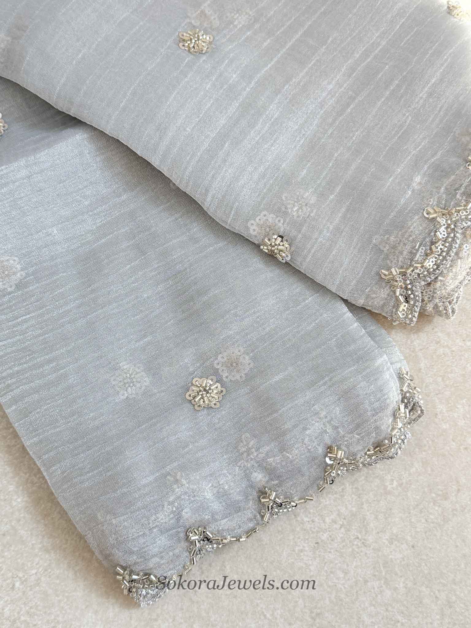 Crinkle Organza Occasion Silver Dupatta