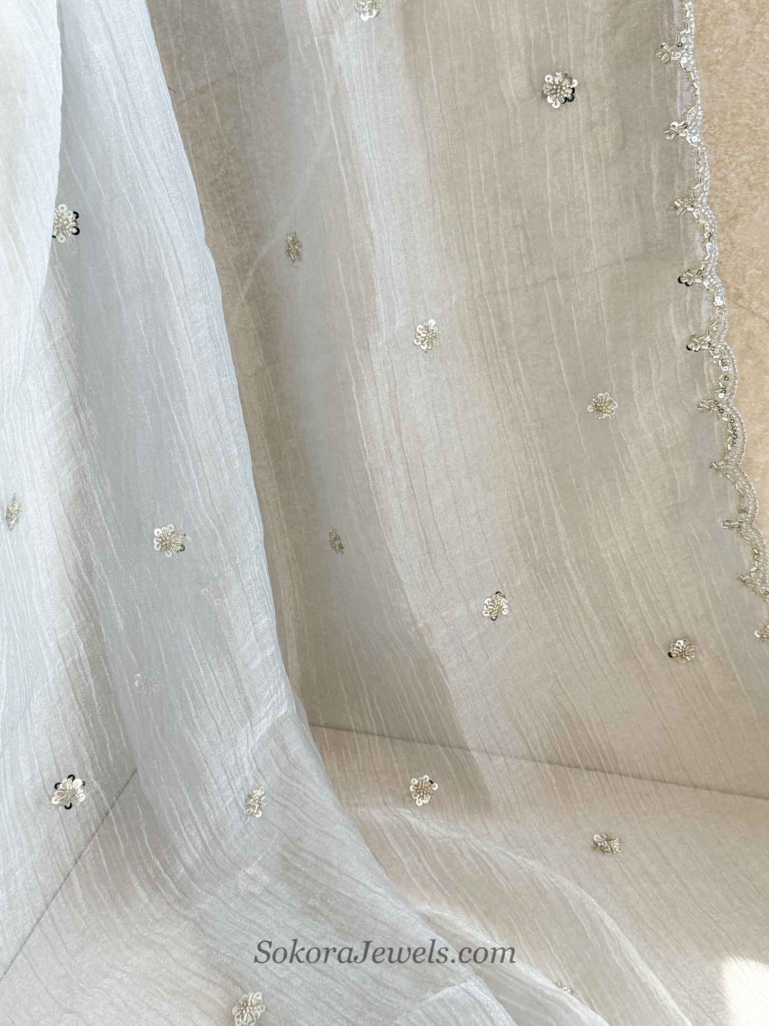 Crinkle Organza Occasion Silver Dupatta