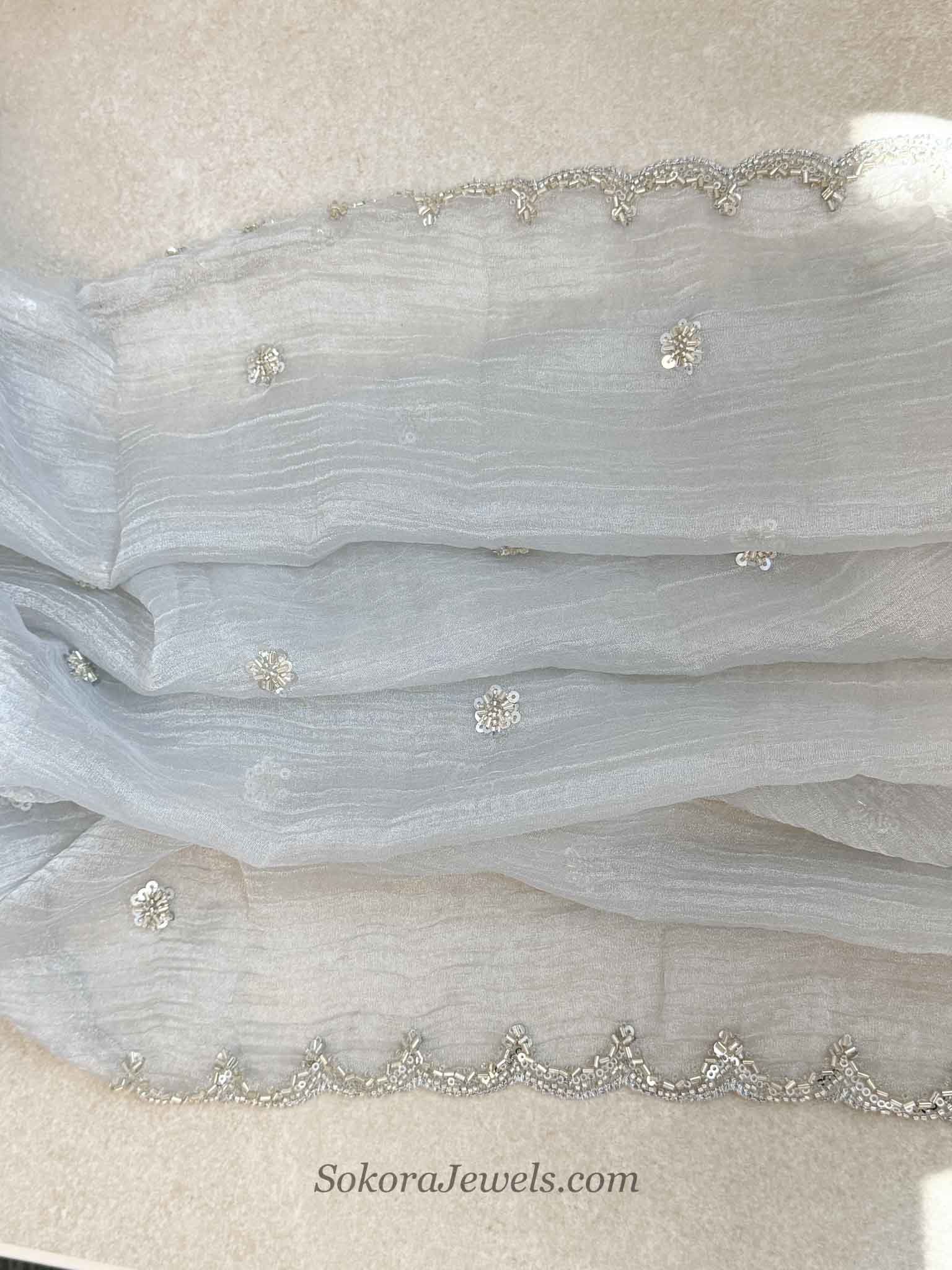 Crinkle Organza Occasion Silver Dupatta