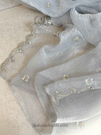 Crinkle Organza Occasion Silver Dupatta