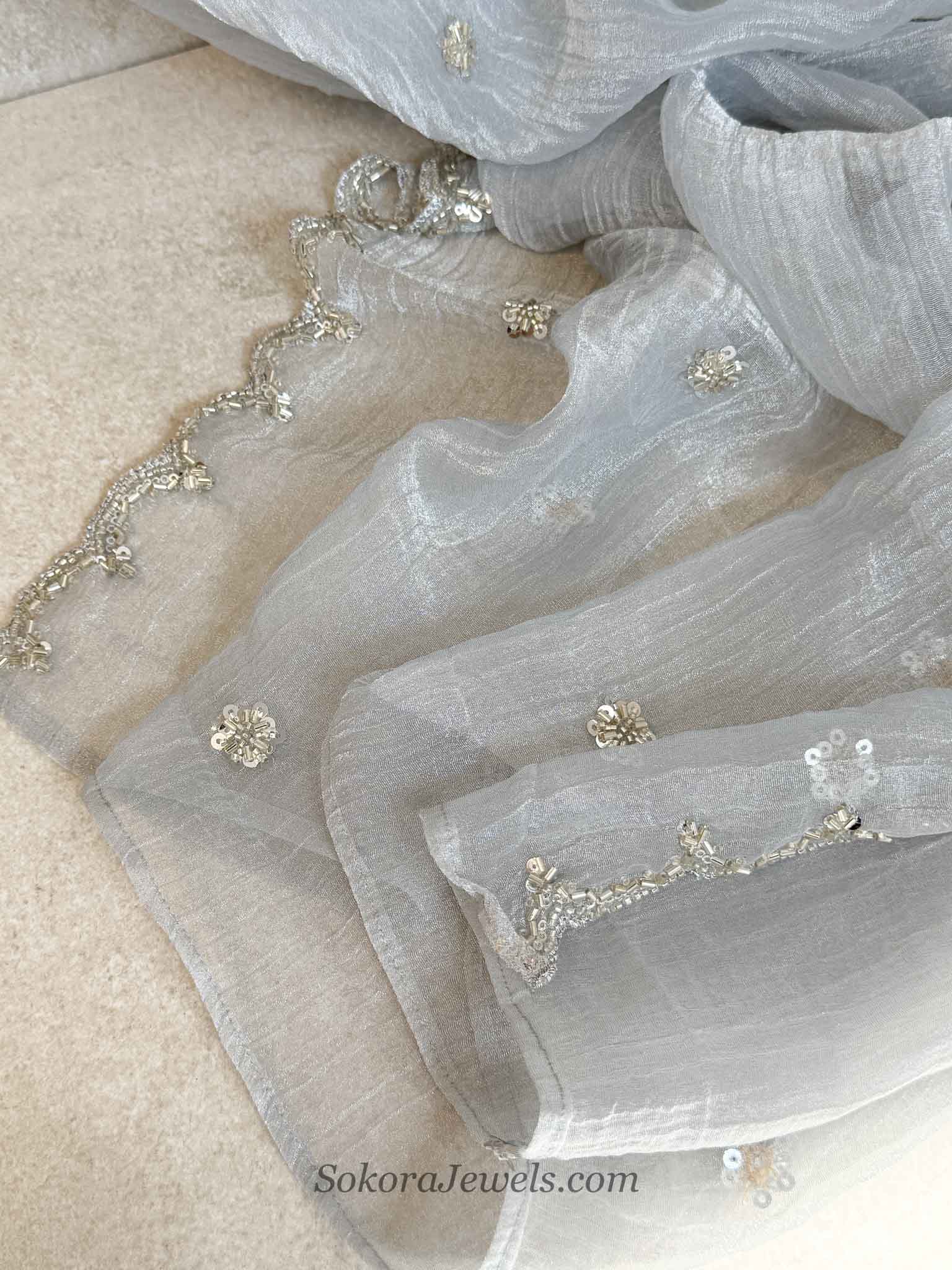 Crinkle Organza Occasion Silver Dupatta