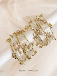 Size 2.2 Glass Kashmiri Bangles Set - White