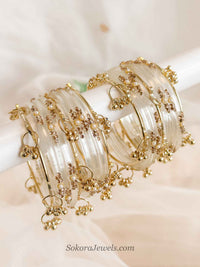 Size 2.2 Glass Kashmiri Bangles Set - White