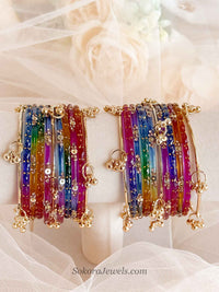 Size 2.2 Glass Kashmiri Bangles Set - Multicolour