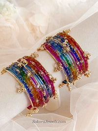 Size 2.2 Glass Kashmiri Bangles Set - Multicolour