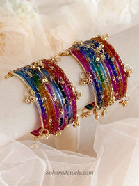 Size 2.2 Glass Kashmiri Bangles Set - Multicolour