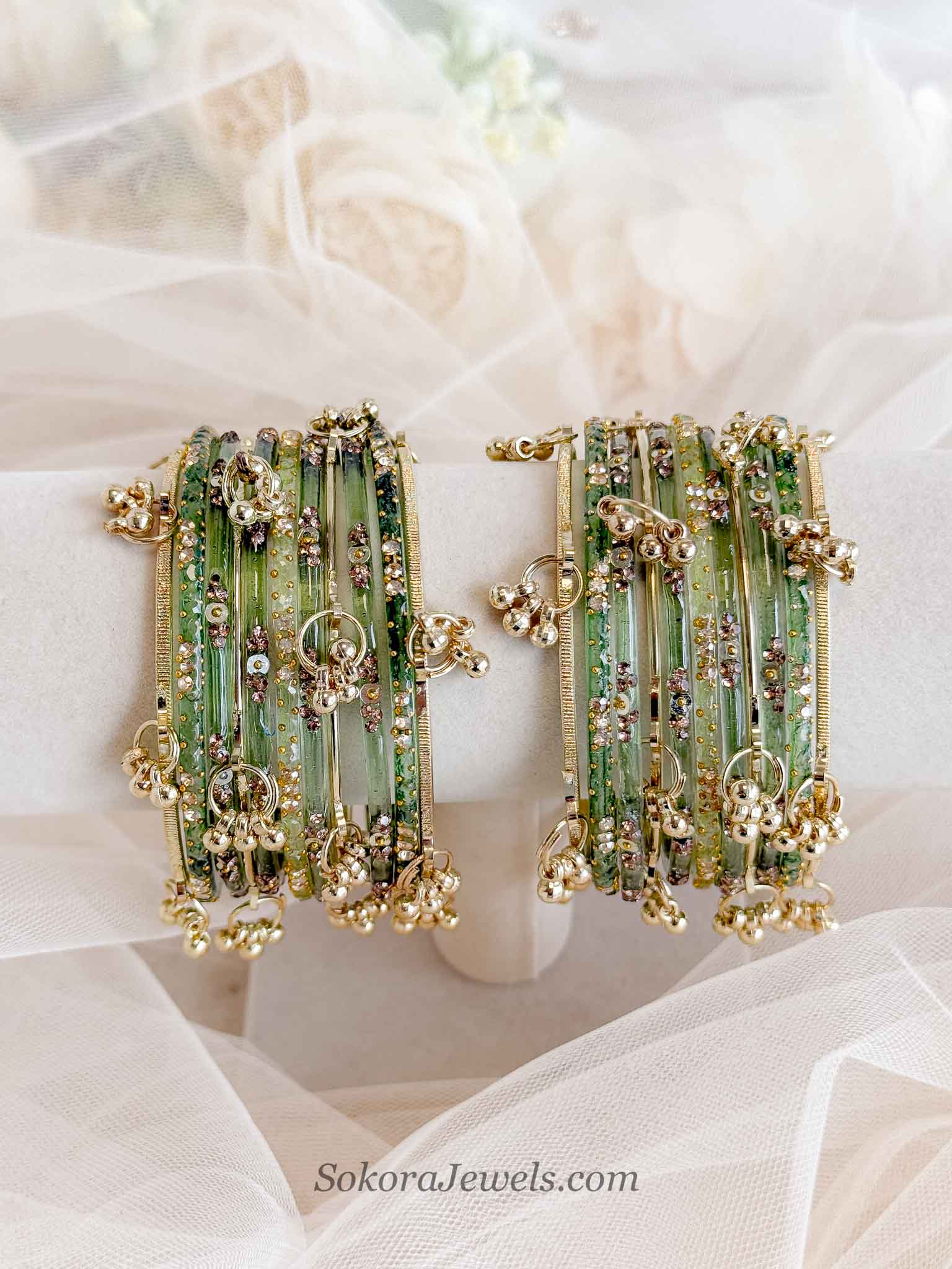Sage Green Glass Bangles Set - 2.10