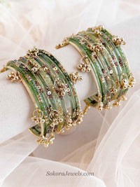 Sage Green Glass Bangles Set - 2.10