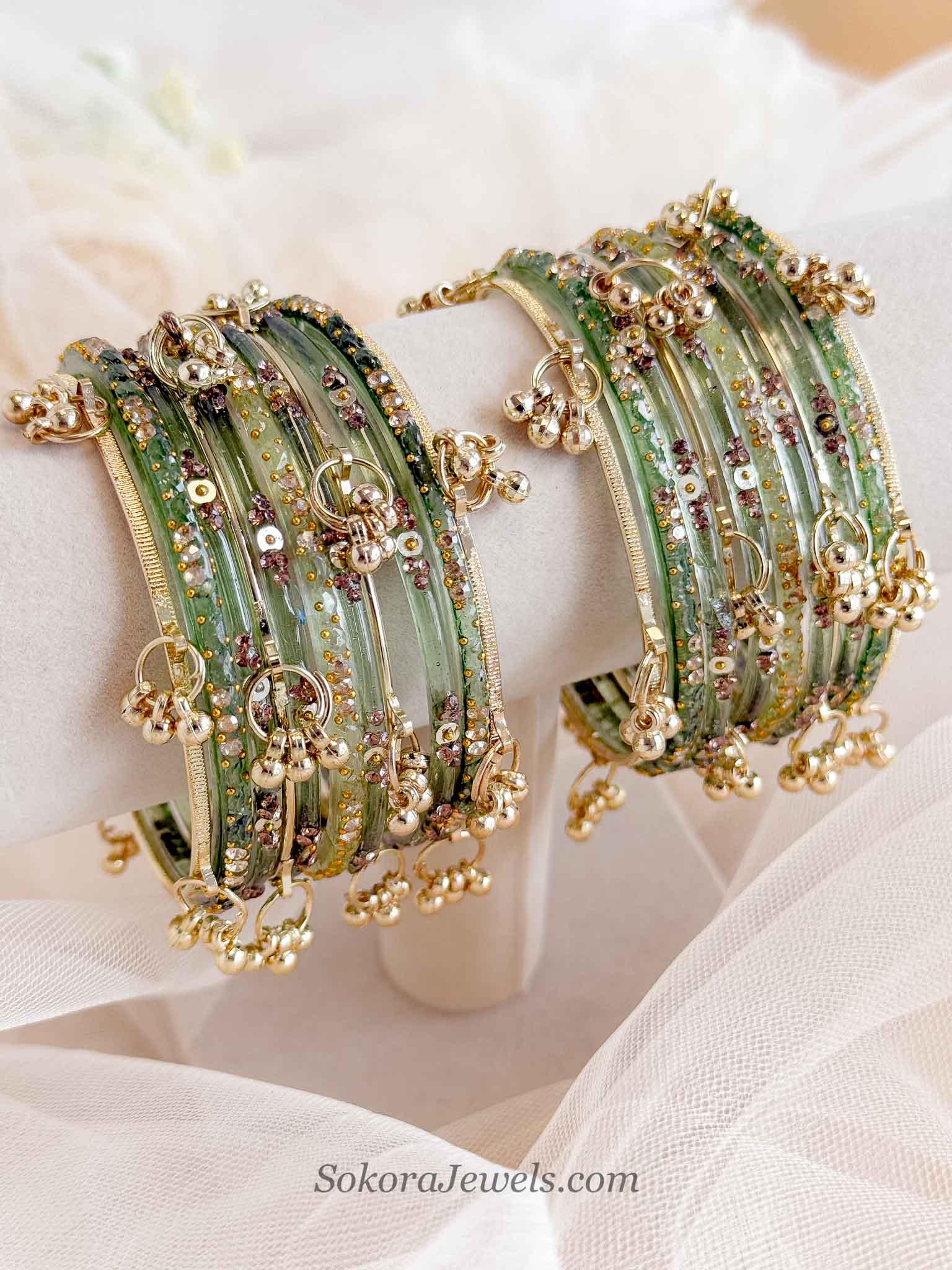 Sage Green Glass Bangles Set - 2.10