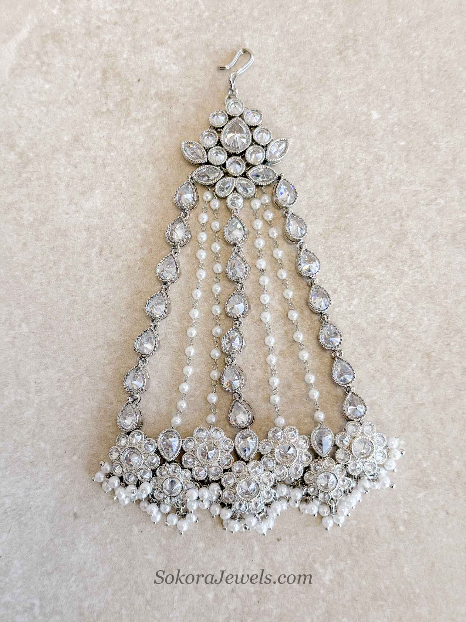 Silver Clear Crystal & Pearl Jhumar