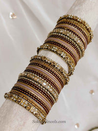 Viral Croissant-Inspired Bridal Bangle Set – Chocolate Brown, Nude & Antique Gold