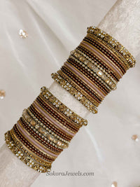 Viral Croissant-Inspired Bridal Bangle Set – Chocolate Brown, Nude & Antique Gold