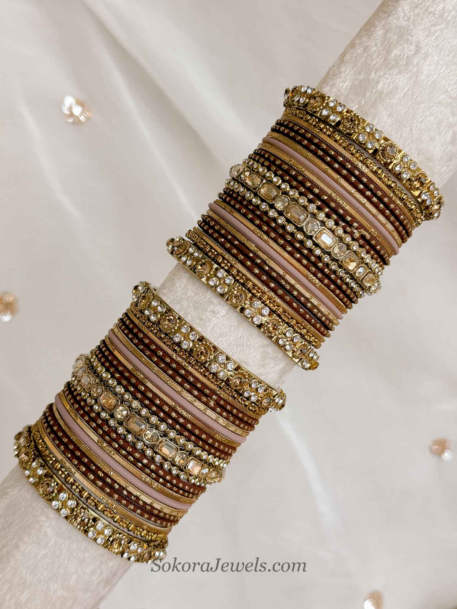 Viral Croissant-Inspired Bridal Bangle Set – Chocolate Brown, Nude & Antique Gold