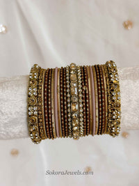 Viral Croissant-Inspired Bridal Bangle Set – Chocolate Brown, Nude & Antique Gold
