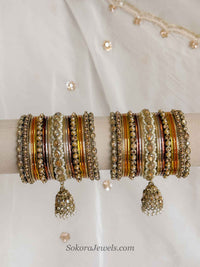 Viral Banana Latte Champagne Bridal Bangle Set with Jhumkas