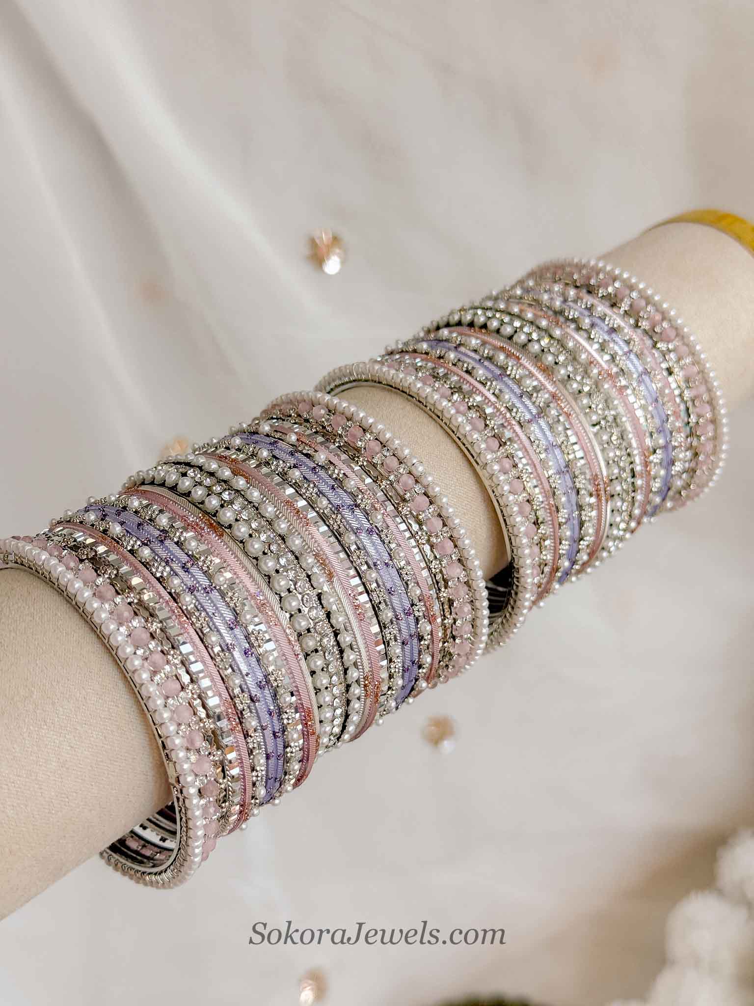 Viral Princess Sofia Pastel Bridal Bangle Set – Pink, Lilac & Silver