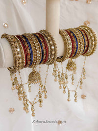 Viral TikTok Statement Bridal Bangle Set with Kaleere – Red, Navy & Antique Gold