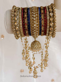 Viral TikTok Statement Bridal Bangle Set with Kaleere – Red, Navy & Antique Gold