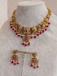 South Indian Temple Peacock Necklace Set with Ruby Beads