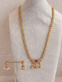 Traditional Zircon Mala Set with Ruby Stones
