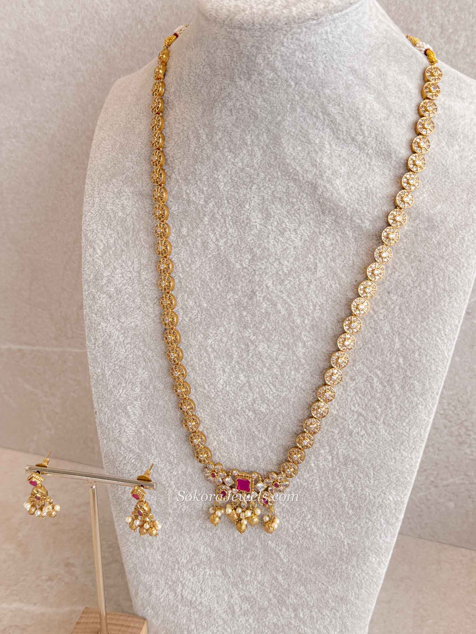 Traditional Zircon Mala Set with Ruby Stones