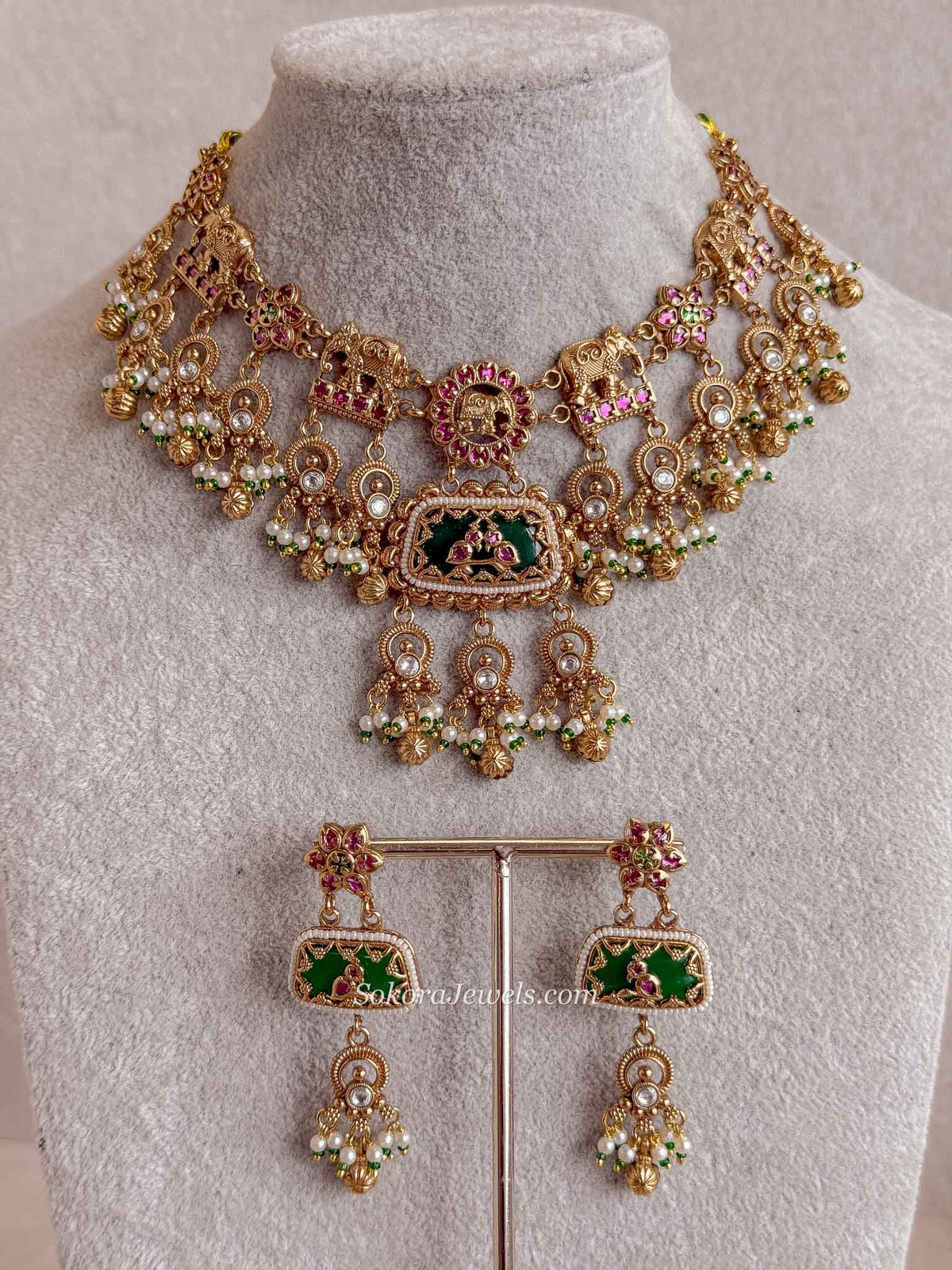 Kashmiri Kundan Elephant Necklace Set