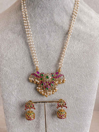 Ruby & Green Pendant Pearl Mala Necklace Set