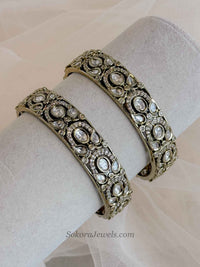 Antique Gold Moissanite Stone Kundan Kada – (Sold as Pair)