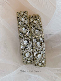 Antique Gold Moissanite Stone Kundan Kada – (Sold as Pair)