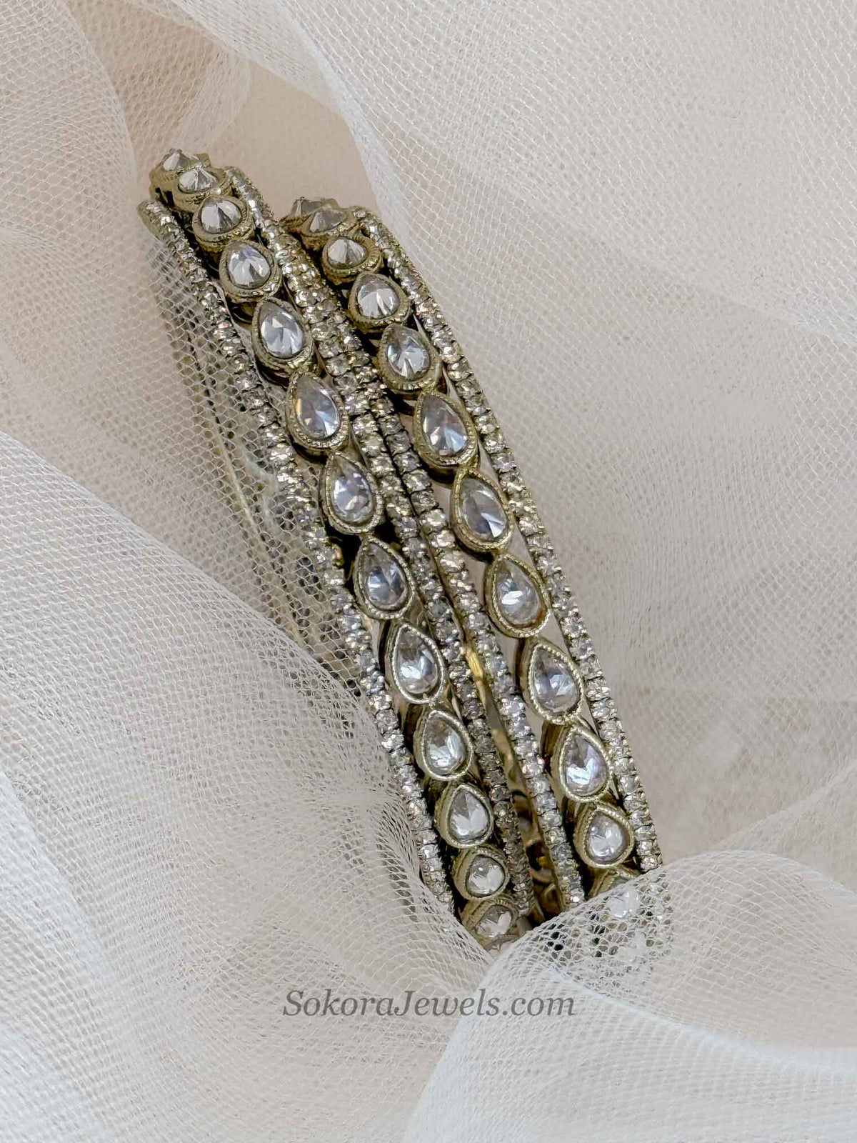 Luxury Antique Gold Polki & Zircon Kada Bangles – (Sold as Pair)