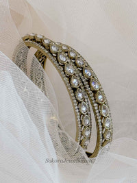 Luxury Antique Gold Polki & Zircon Kada Bangles – (Sold as Pair)